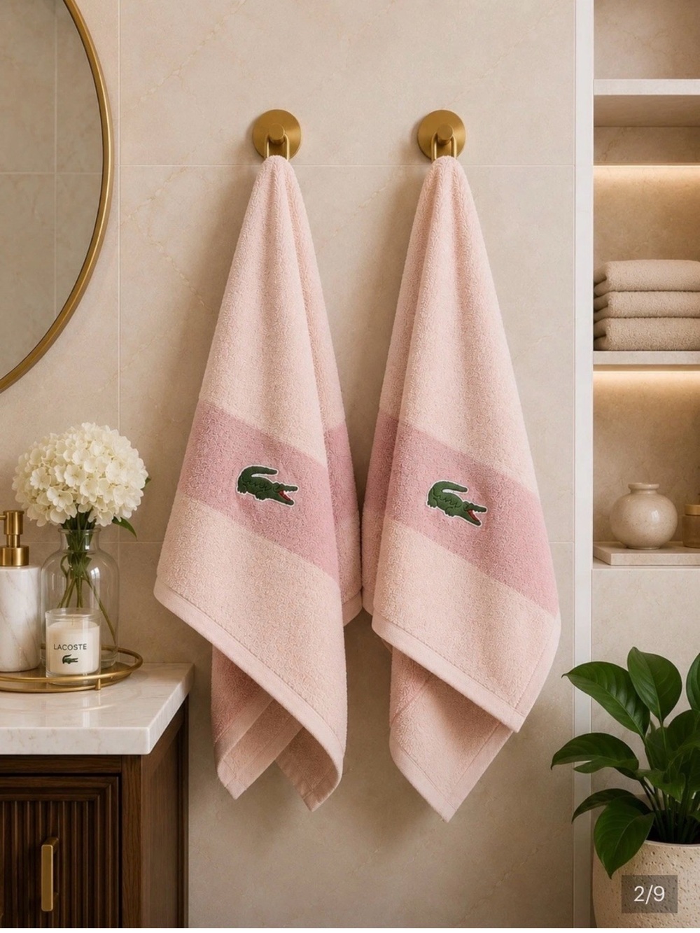 Lacoste Pink Cotton Bath Towels - Set of 2